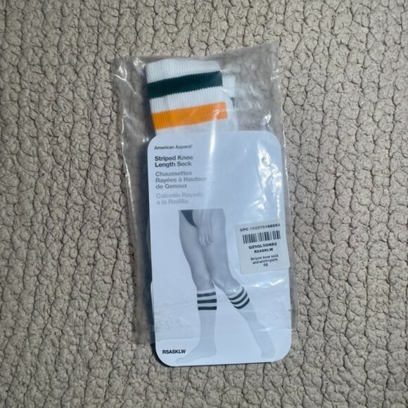 BNWT American Apparel White Socks with Green and Orange Stripes - Picture 4 of 6